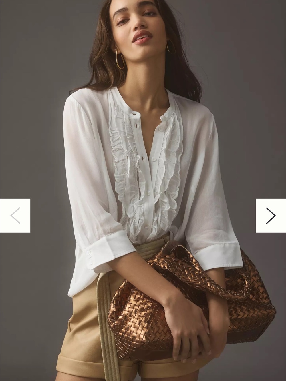 Anthropologie Maeve Lightweight Ruffle-Front Mao Shirt White Small
